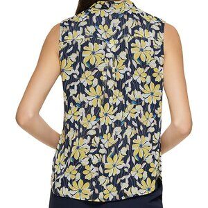 Tommy Hilfiger Wome Sleeveless V-Neck Ruffle Front Lined Top Floral Size Medium